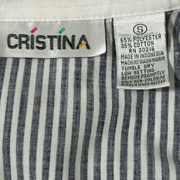 Cristina Button-Up Shirt Women's Small Blue & White Long Sleeve Striped Trim - Picture 10 of 10
